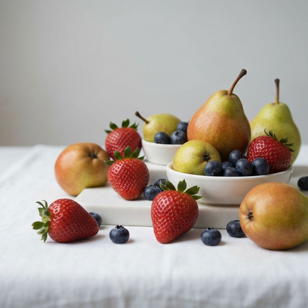 Umetničko aranžman voća na belom платну